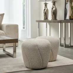 Poef Perruche, White Sand, Bouclé