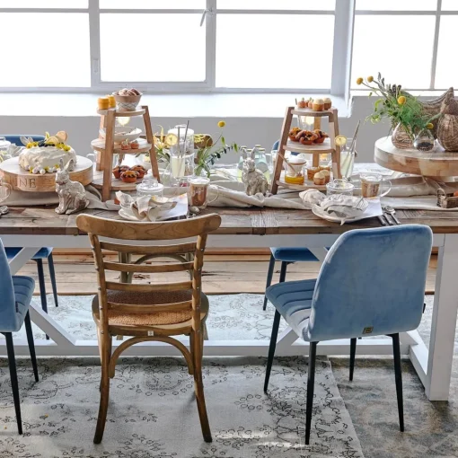 Rockefeller Dining Chair, velvet, ice blue